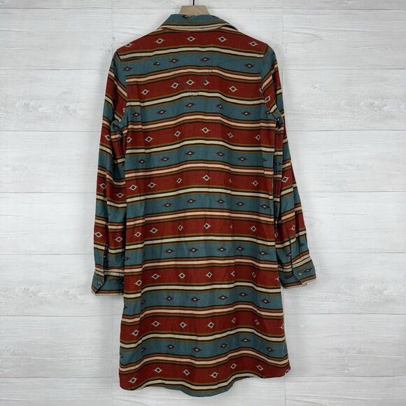 Ryan Michael Tunic Shirt Dress Women L Aztec Blanket Stripe Western Linen Blend - Picture 5 of 14